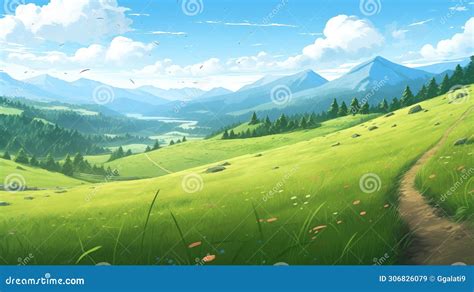 Beautiful Small Path In The Alps Anime Artwork Stock Illustration