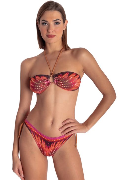 Bikini Bandeau Rembourr Imprim Ailes Et Clout Taille Xs Slip Glissement Paillettes