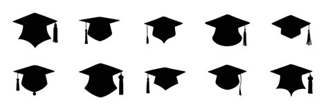 Set Of Graduation Hat Silhouette Isolated On White Background Vector Illustration 29341532