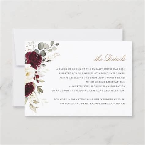 Floral Burgundy White Greenery Details Insert Invitation Zazzle