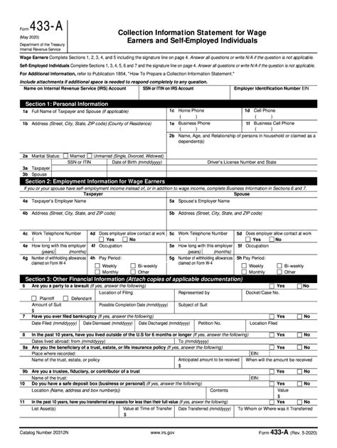 2020 Form IRS 433 A Fill Online Printable Fillable Blank PdfFiller