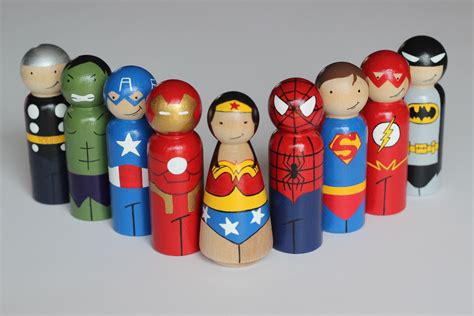 Superhero Peg Dolls Large Etsy Peg Dolls Wood Peg Dolls