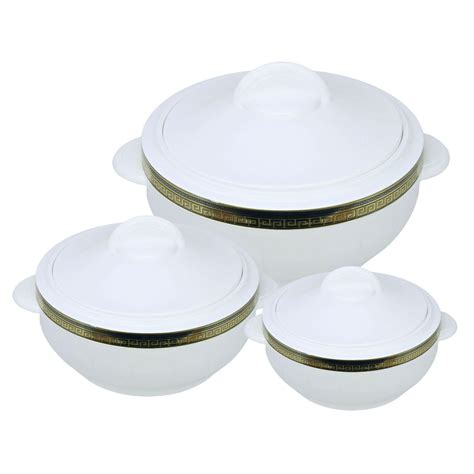 3pc Hot Pot Set Food Warmer Thermal Insulated Casserole Serving Dish Round White