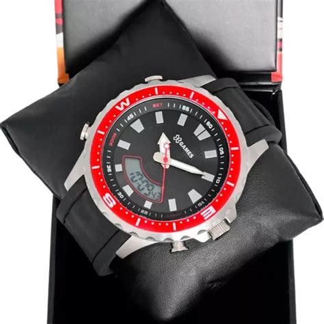 Reloj X Games Anadigi Xmspa031 Para Hombre Plata Y Rojo Correa Color