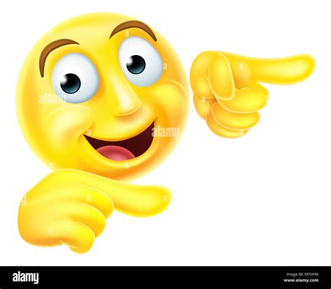 A happy emoji emoticon smiley face character pointing with both hands ...