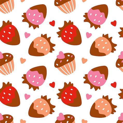 Premium Vector Sweet Desserts With Chocolate Strawberry Cupcakes Seamless Pattern Vector