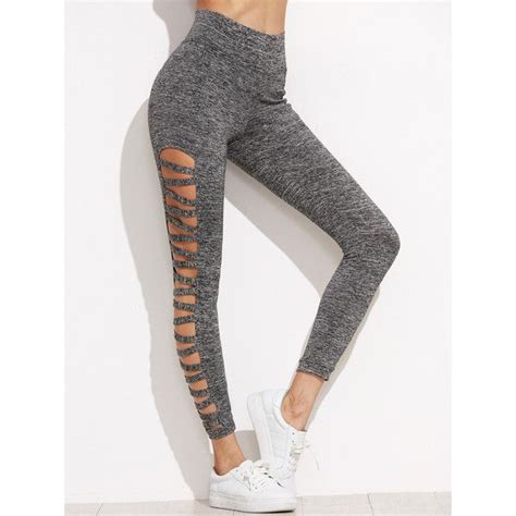 Shein Sheinside Grey Marled Knit Ladder Cutout Leggings 17 Liked On