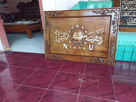 Jual Lambang NU Ukiran Kayu Jati Solid Hiasan Dinding Kaligrafi Di