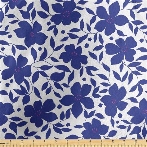 Lunarable Floral Fabric By The Yard Spring Bloom Silhouettes With