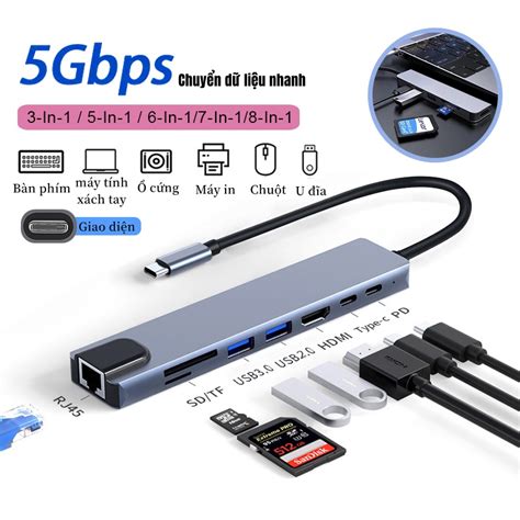 Mua HUB Type C 8in1 Bộ chia cổng Hub USB HUB USB 3 0 đa năng 8 Cổng