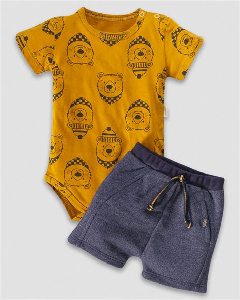 Conjunto Bear Body Manga Curta Short Bebe Menino Malha 100 Algodão