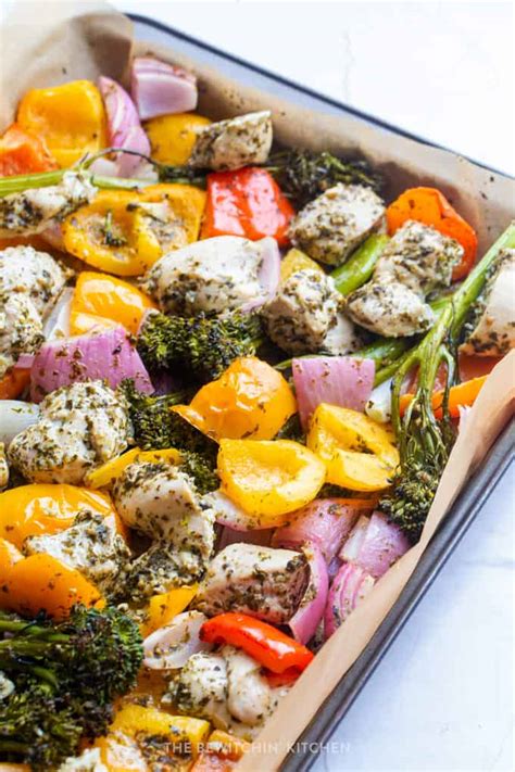 Sheet Pan Pesto Chicken And Vegetables Recipe The Bewitchin Kitchen