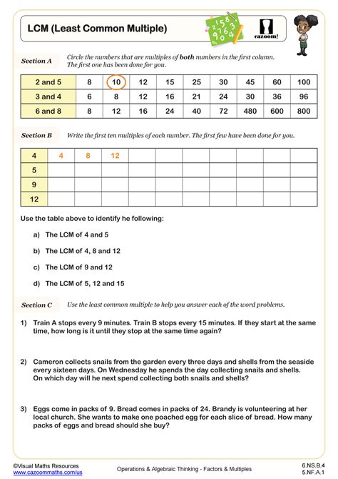 Least Common Multiple Lcm Worksheet Th Grade Pdf Worksheets