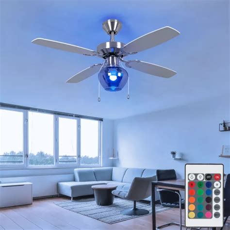 LUMINAIRES PLAFOND VENTILATORLAMPE RGB LED Télécommande Verre Fumé EUR