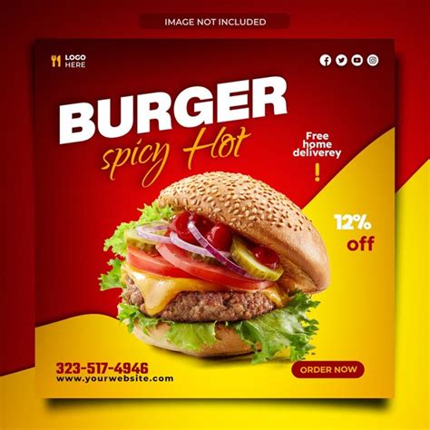 Premium Psd Spicy Hot Burger And Food Menu Red Yellow Design Social