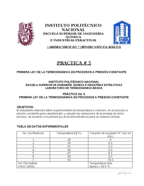 Practica Termodinamica Basica Esiqie Instituto