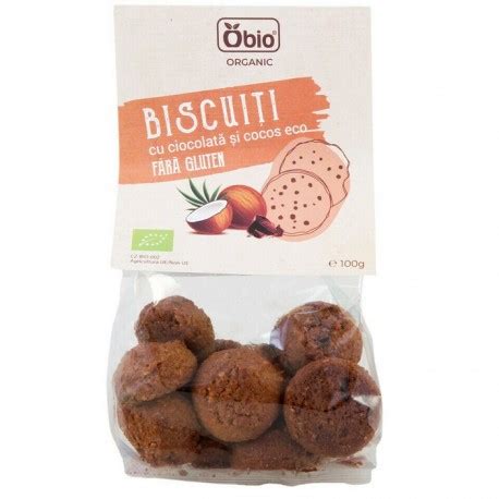 Biscuiti Cu Ciocolata Si Cocos Bio Fara Gluten 100g Obio