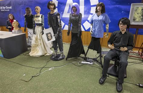 A creepy collective of nine AI robots showcased at UN news conference | TechSpot