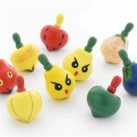 Mini Wooden Children Toys Spinning Top Cute Fruit Shape Gyro Colorful