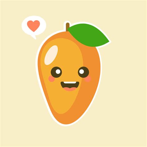 Cute and kawaii Flat Cartoon Mango Illustration. Vector illustration of ...