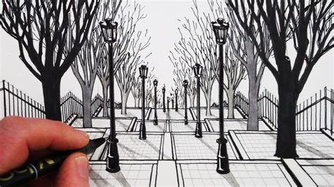 How to Draw 1-Point Perspective: Draw a View of Steps and Trees