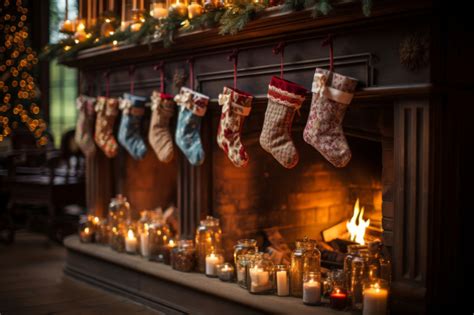 Christmas Stockings Hanging By Fireplace Unreal Images Free AI