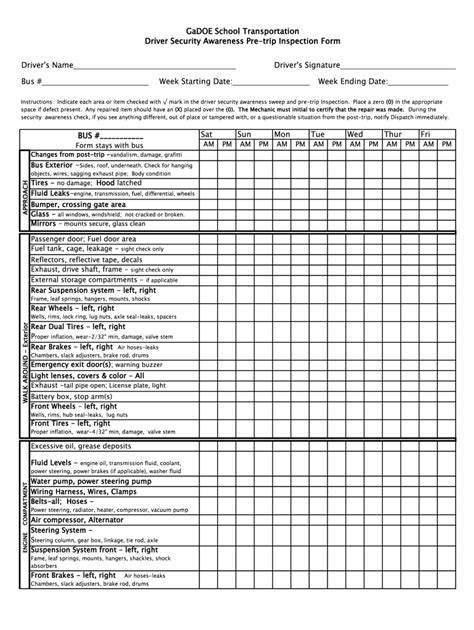 Pre Trip Inspection Form Printable Printable Forms Free Online