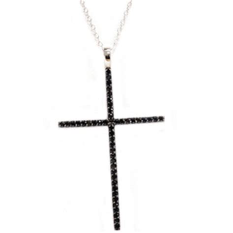 Black Diamond Cross Pendant Necklace 14k Etsy