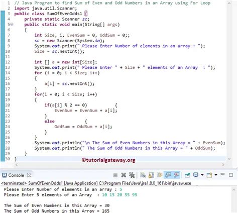 Java Program To Find Sum Of Even And Odd Numbers In An Array