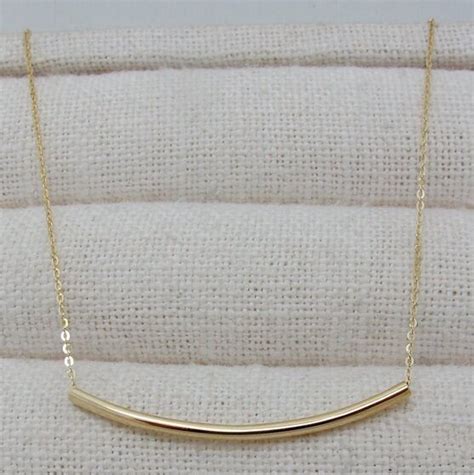 K Solid Gold Simple Curved Bar Necklace Curved Tube Necklace Etsy