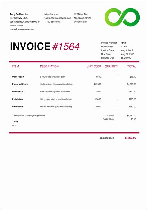 9 Professional Invoice Templates - SampleTemplatess - SampleTemplatess