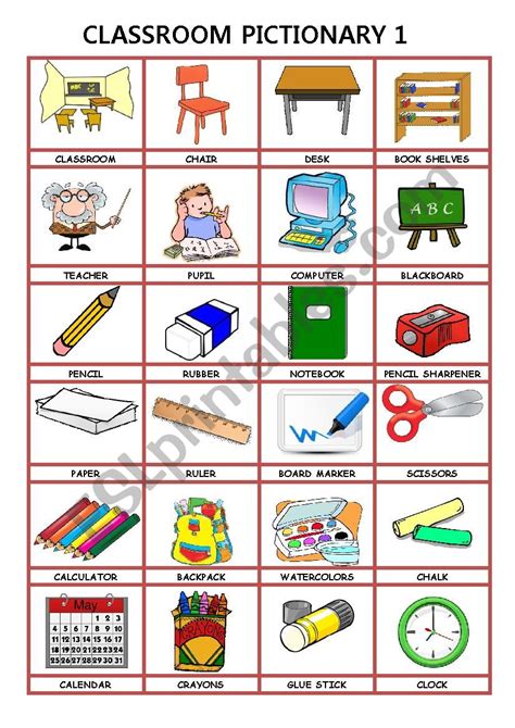 Classroom Pictionary 1 Esl Worksheet By Johnnoel