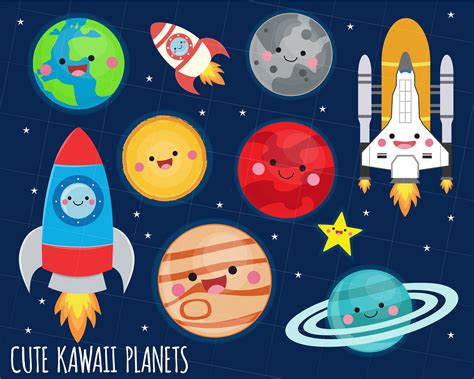 Solar System clipart kawaii planets graphics Space clipart | Etsy