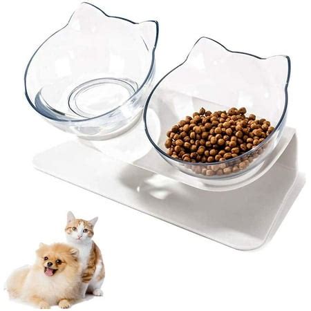 Double Dog Cat Bowls with Raised Stand Pet Food Water Feeder Bowl Tilted Pet Bowl Stress-Free on ...