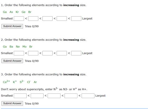 Solved 1 Rank The Following Elements In Order From Smallest