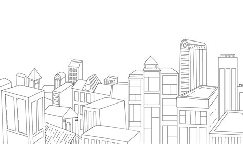 Vector line drawing illustration of a small town center top view ...