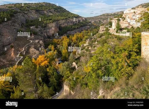 Landscape Scenery Of River Rio Júcar Gorge With Historic Buildings