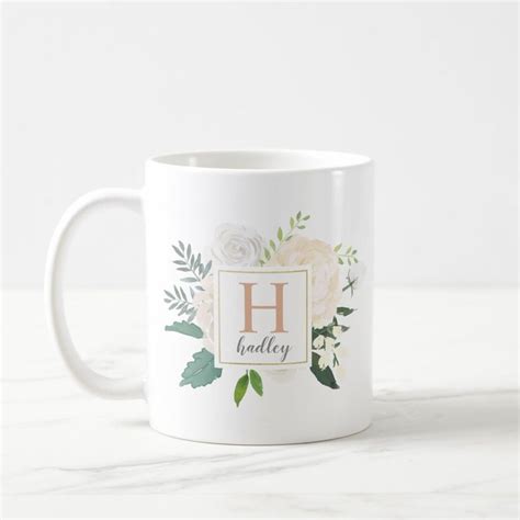 Blush Gold Floral Bouquet Custom Monogram Coffee Mug Zazzle