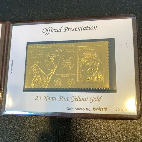 BABE RUTH 23 KARAT OFFICIAL FIRST DAY OF ISSUE HALL OF FAME GOLD STAMP