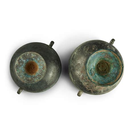 Two Archaic Bronze Ritual Vessels And Covers Dou Eastern Zhou