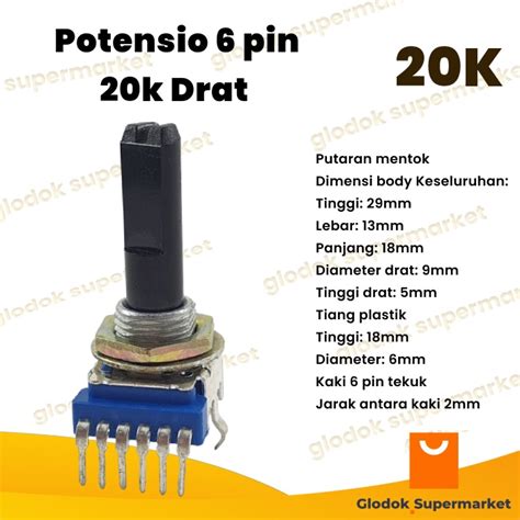 Jual Potensio 6 Pin 20k Drat Stereo Kaki 6 Tekuk Volume Mixer 203