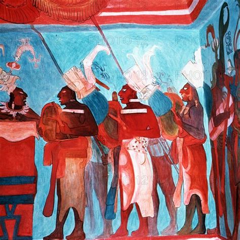 Fresco In The Room Of The Bonampak Painting Temple Depicting Scenes