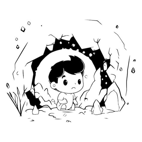 Premium Vector | Cute little boy playing in the ice cave