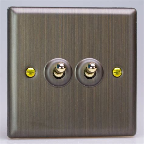 Varilight Urban Antique Brass 2 Gang 10a 2 Way Toggle Switch Ukes