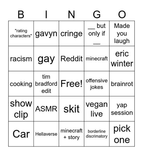 Tiktok Brainrot Bingo Card