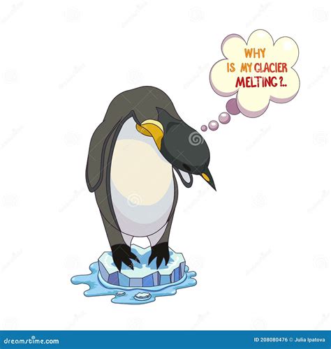 Penguin Melting Ice And Polluted Sea Stock Illustration