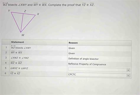 Solved Overleftrightarrow WZ Bisects XWY And Overline WY Overline