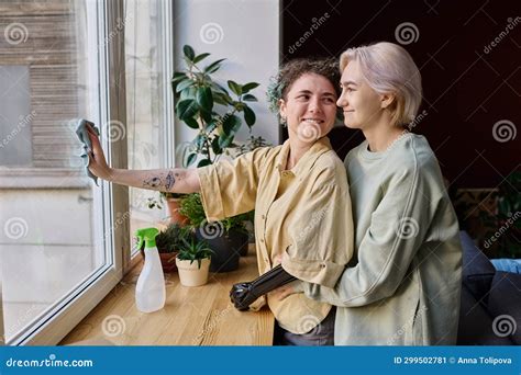 Lesbian Couple Doing Housework At Home Stock Image Image Of Gender Love