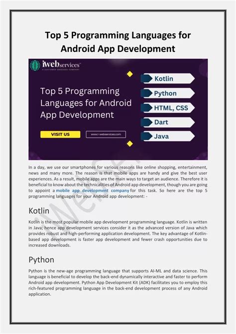 Ppt Top Programming Languages For Android App Development