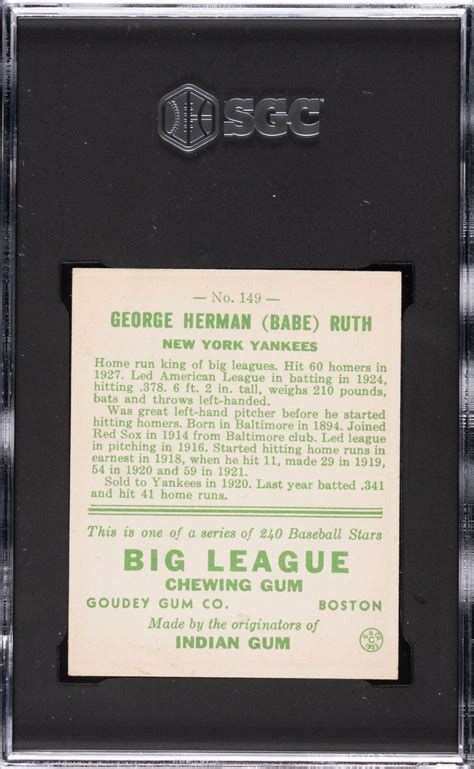 R Goudey Babe Ruth Sgc Nm Rea Archive